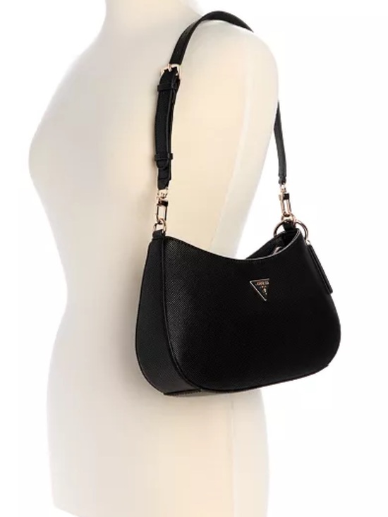 Guess Noelle Black Shoulder Bag with Gold Hardware